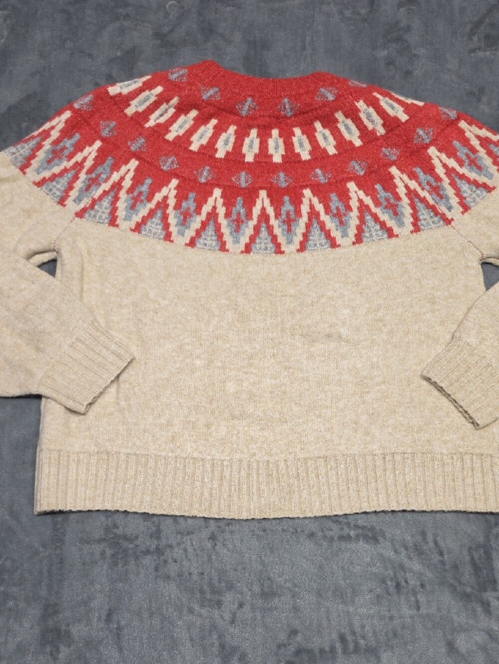 Lucky Brand Red & Beige Fair Isle Oversized Crewneck Sweater Sz MED - Picture 9 of 11